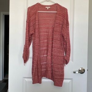 Women’s pink crochet sweater size Large never worn